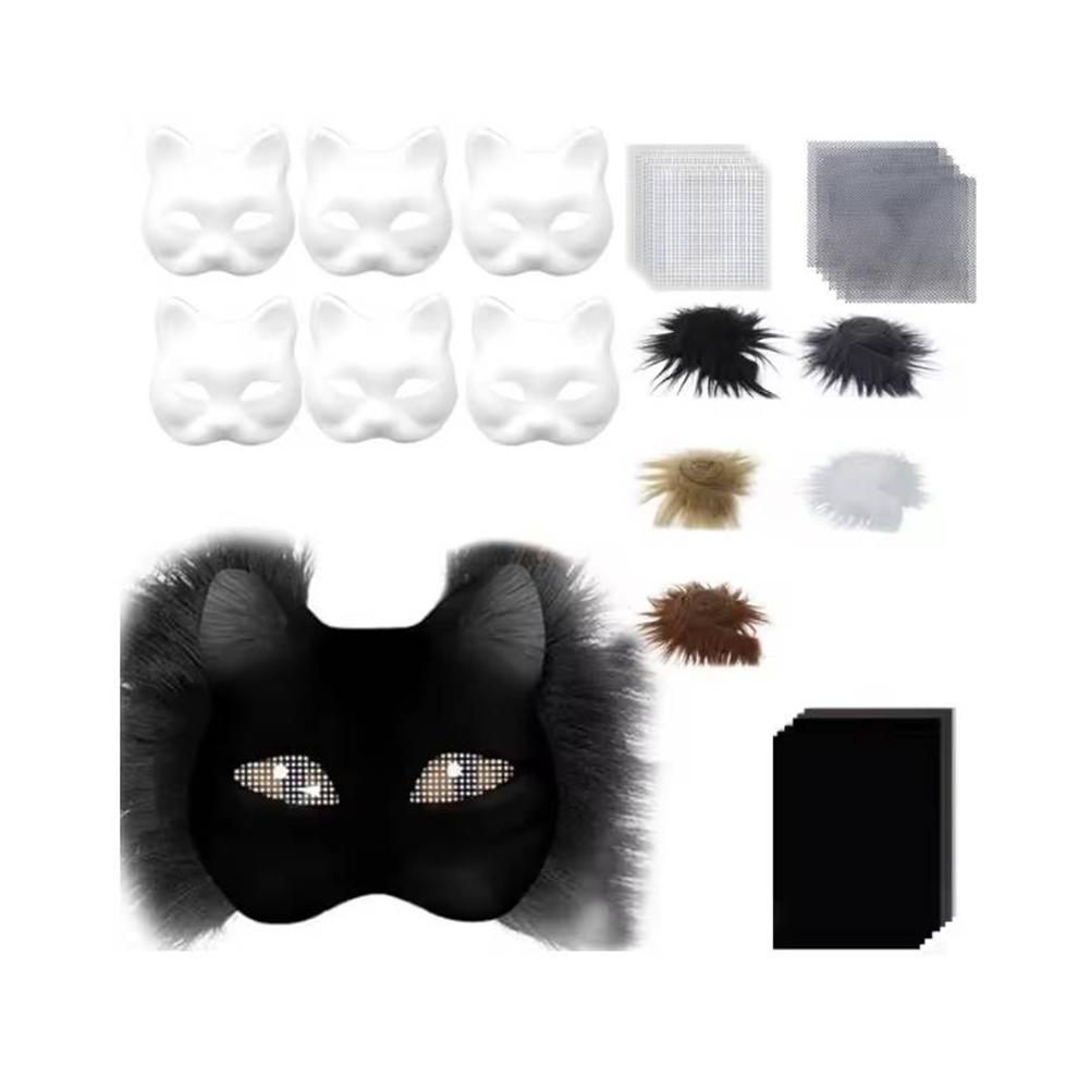 DIY Therian Mask Kit with Felt Fabric Sheet Plush Faux Fur Eye Mesh Blank Cat Mask Blank Animal Dress Up Mask for Boys Girls