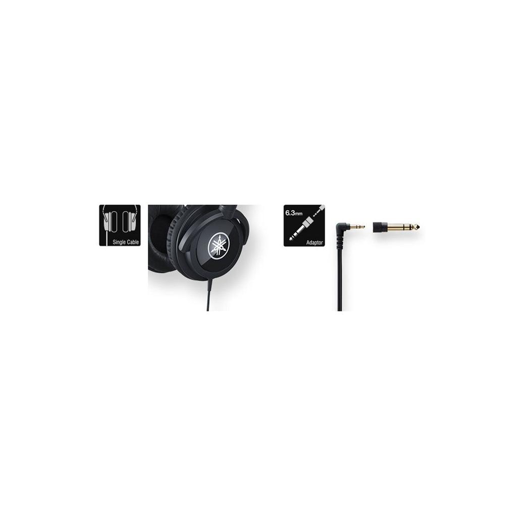 Yamaha Features powerful sound and rich and a comfortable fit for extended Includes a stereo adapter HPH-100B headphones, black. tone, use. plug.