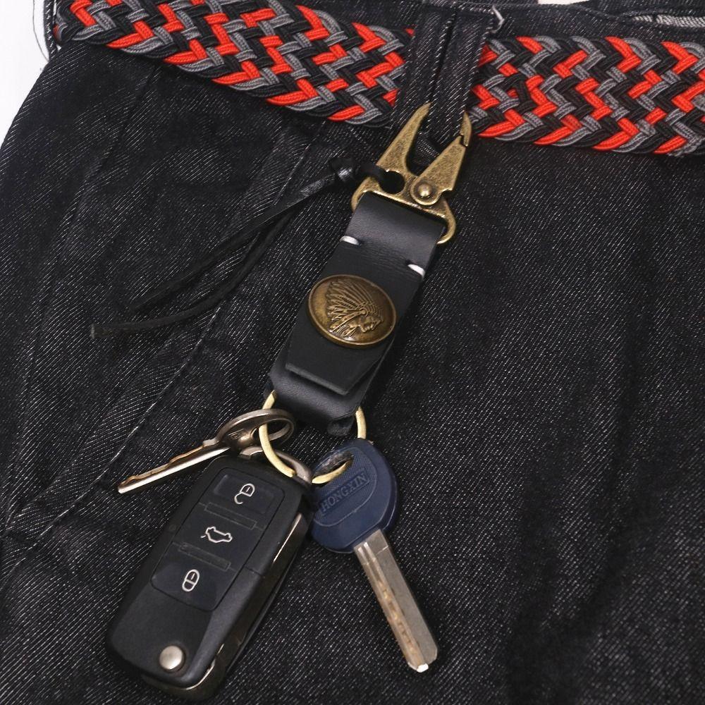 Vintage Genuine Leather Keychain Handmade Car Keychian Leather Pendant Retro Key Holder Male