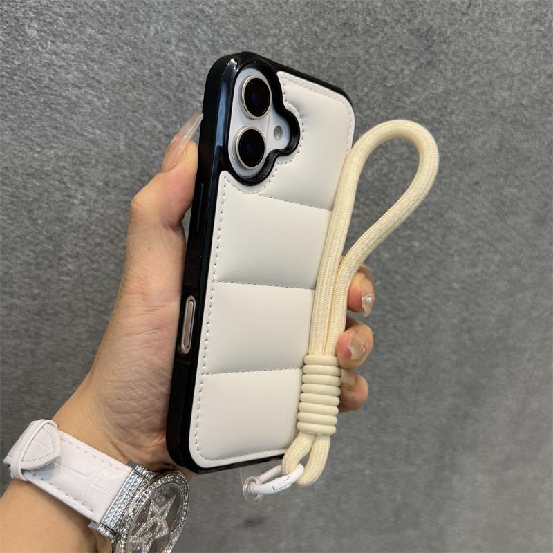 Модный пуховик Чехол-браслет для iPhone 15 16 Pro Max 14 Plus 11 12 13 С ремешком Однотонный Мягкий Ударопрочный Чехол