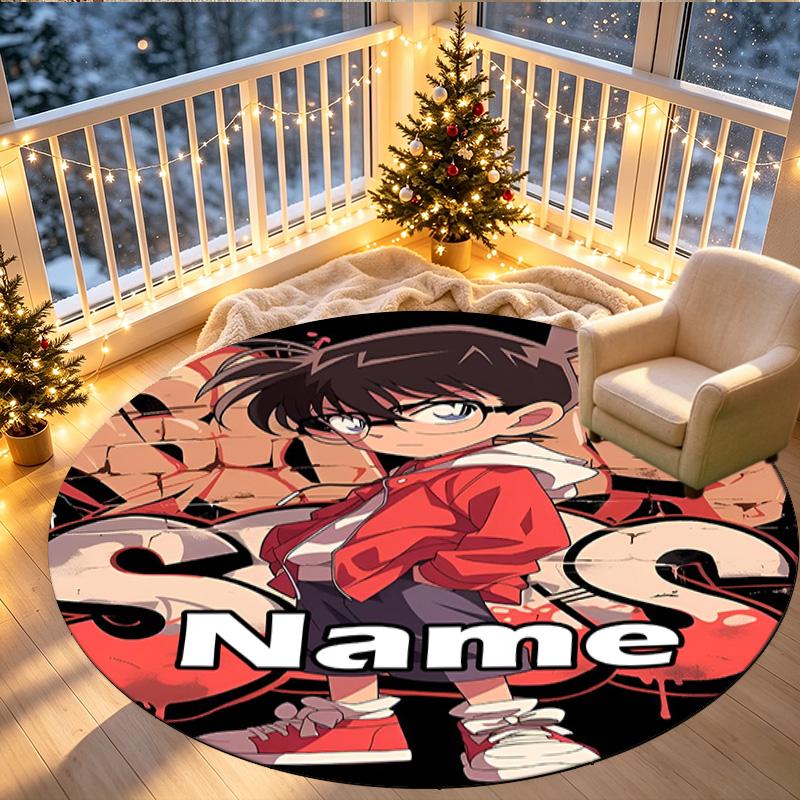 Custom Name Personalized Anime Print Round Rug, Versatile Home Decor Carpet, for Playroom, Apartment, Balcony, Entryway, Hallway Gift