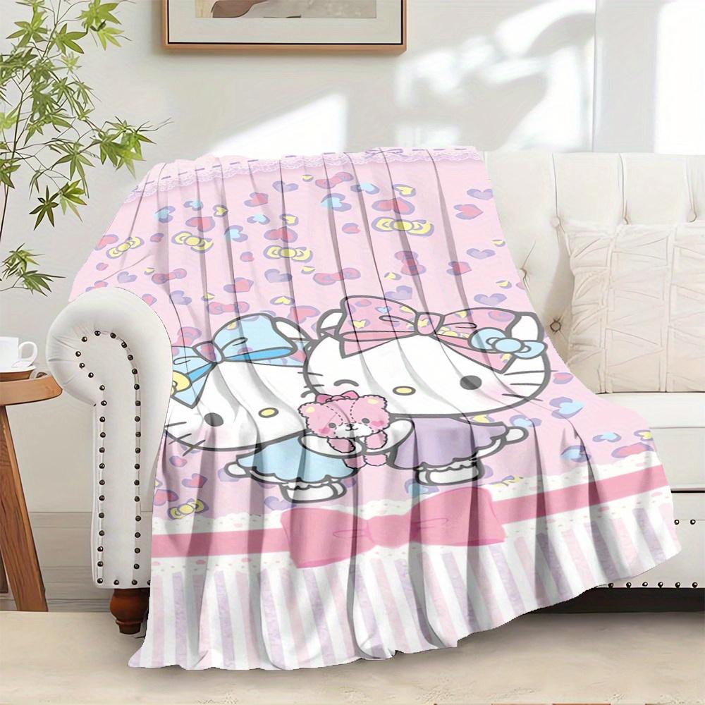 1pc Hello Kitty, Pastel, HeartsDigital Print Fleece Blanket - Contemporary Style, Suitable for All Seasons, Perfect for Home, Travel, or Cam