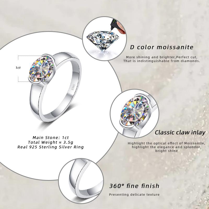 Bague Ringen Кольцо для женщин 1,5-каратное овальное обручальное кольцо с муассанитом из стерлингового серебра 925 пробы с бриллиантами Pt950, свадебные украшения