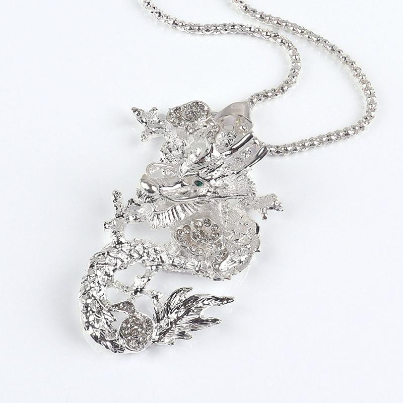 Художественная ретро подвеска из сплава в форме дракона, длинное ожерелье, золото/серебро, этнический стиль, украшения со стразами