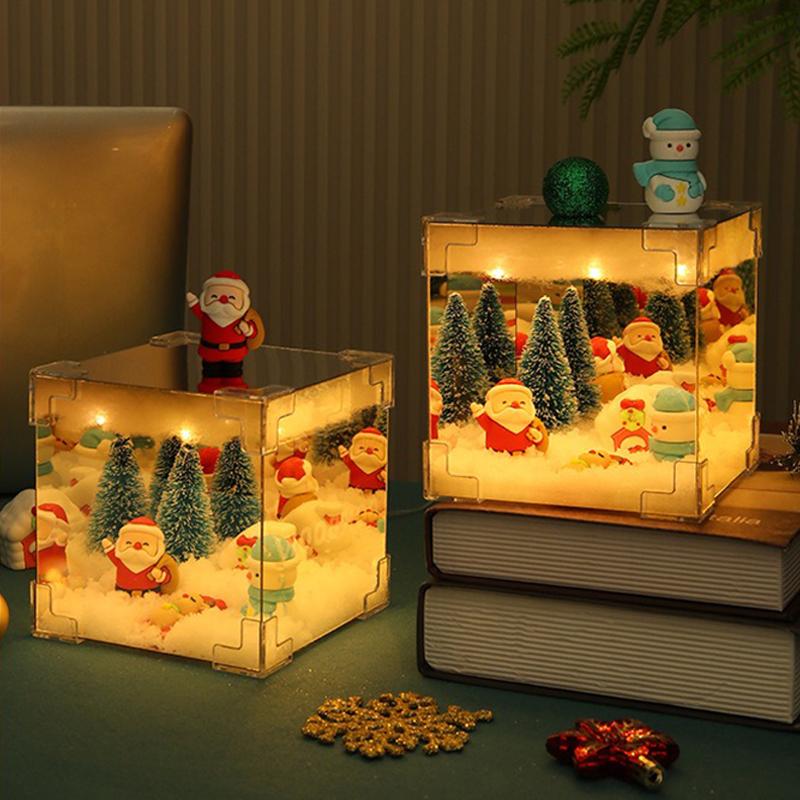Сделай сам Санта-Клаус Ночной Светильник Куб Дизайн Домашний Рождественский Снежный Декор Элегантные Рождественские Световые Украшения Для Festivel