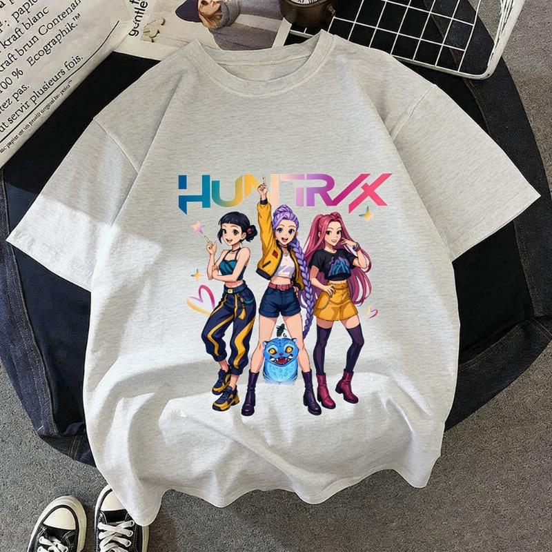 Kpop Demon Hunters Huntrix Футболка Женская Мужская 2026 Лето Короткий Рукав Футболка Аниме Принт Streetwear Повседневные Топы Детская Одежда Y2k