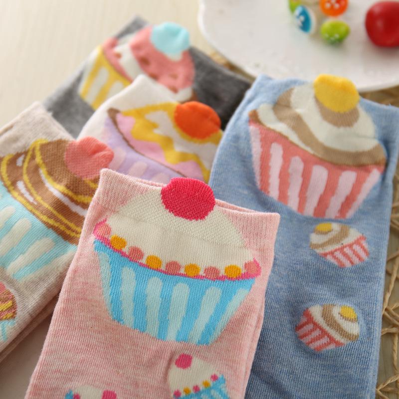 Women Cotton Socks Set Cute Cake Socks Kawaii Lovely Short Sock Casual Comfortable For Girl Korean Style High Quality Calcetines
