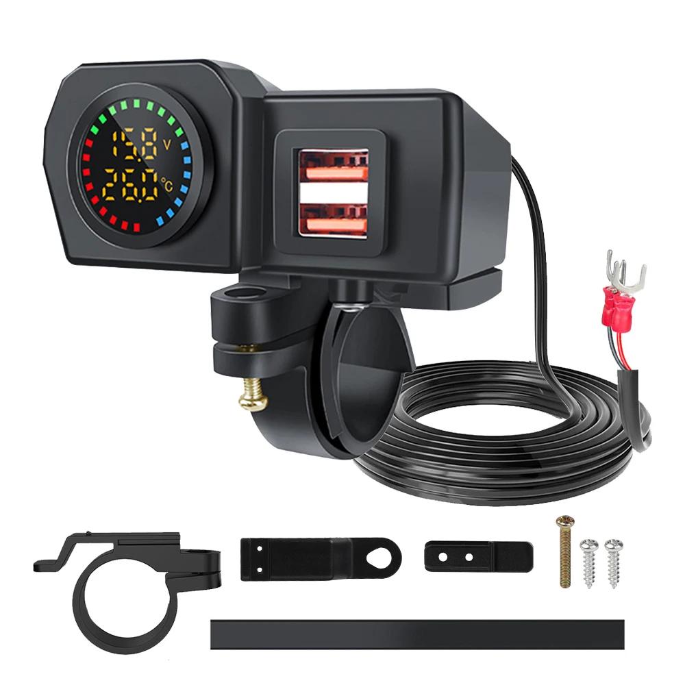 60 Вт Dual PD QC3.0 USB Type C зарядное устройство для мотоцикла Быстрая зарядка Вольтметр Термометр Цифровой дисплей Зарядное устройство для мобильного телефона Гнездо