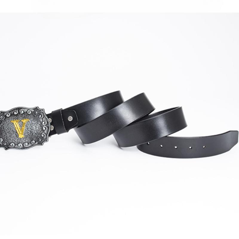 Smooth Buckle Belt Men's Decoration with Jeans Frosted Leather Four Seasons Letter S Two-Color Buckle Belt