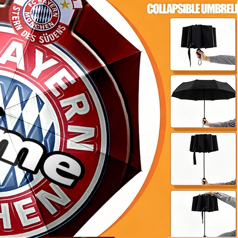 Custom Name Personalized FC Bayern Print Umbrella, Auto Open Close, 8‑Rib Sturdy Frame, Commute Camping Hiking Use, Birthday Gift