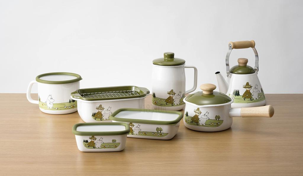 Fuji Horo Контейнер для хранения квадратный средний, эмалированный, неглубокий, контейнер, размер, Муми-тролль, оливковый, MTG-B2