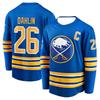 Хоккейная форма Buffalo Sabres - Синяя с желтыми/белыми акцентами "Dahlin 26" Капитанская форма с буквой "C" Футболка с длинным рукавом и V-образным вырезом Buffalo Bison 3D-принты