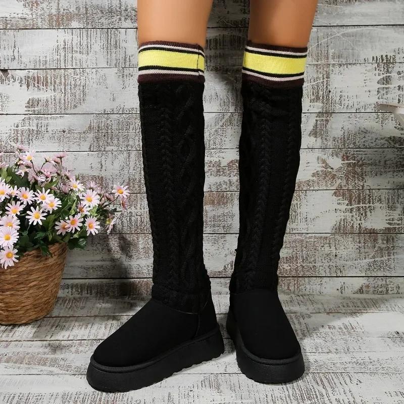 Модные горячие продажи меховые сапоги One Snow Boots High Tube Wool Tube Winter Women 2024 Новые высокие толстые ботинки на длинной платформе