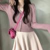 Autumn/Spring Korean Style Slimming V-Neck Ribbed Knit Cardigan Long Sleeve Top for Women Students
