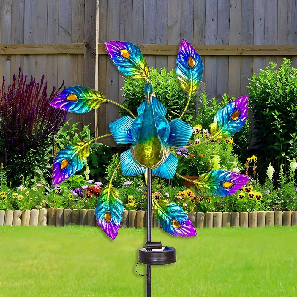 Sunbird Windmill Light Metal Art Outdoor Garden Fence Rotating Waterproof, Suitable for Weddings and Outdoor Decoration, Garden Fence Decoration