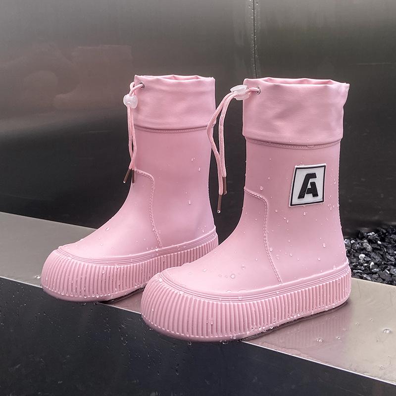 Зимние модные женские резиновые сапоги средней длины с толстыми подошвами, нескользящие женские резиновые сапоги, нескользящая обувь для отдыха на природе