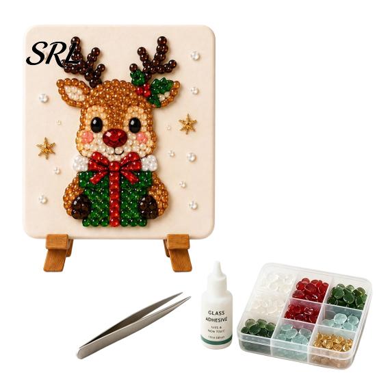 Beginner Friendly Crafts Christmas Mosaic Art Kit, DIY Sea Glass Santa Craft Reindeer Artwork Kit for Home Decor, Handmade Gift Family Activity