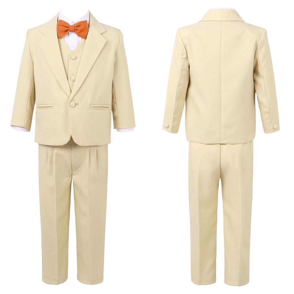 5 шт., детский пиджак с лацканами для мальчиков, жилет на пуговицах и рубашка с галстуком-бабочкой, брюки, костюм джентльмена, официальные костюмы для вечеринок