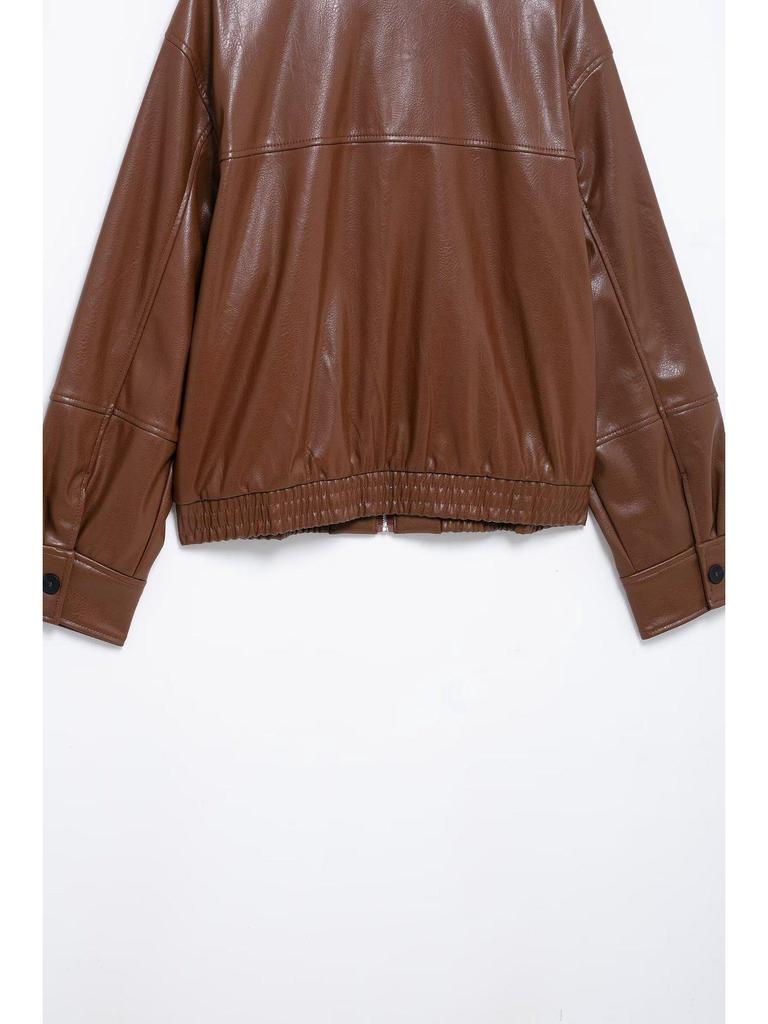 Весна 2025 Женская куртка-бомбер из искусственной кожи в европейском и американском стиле