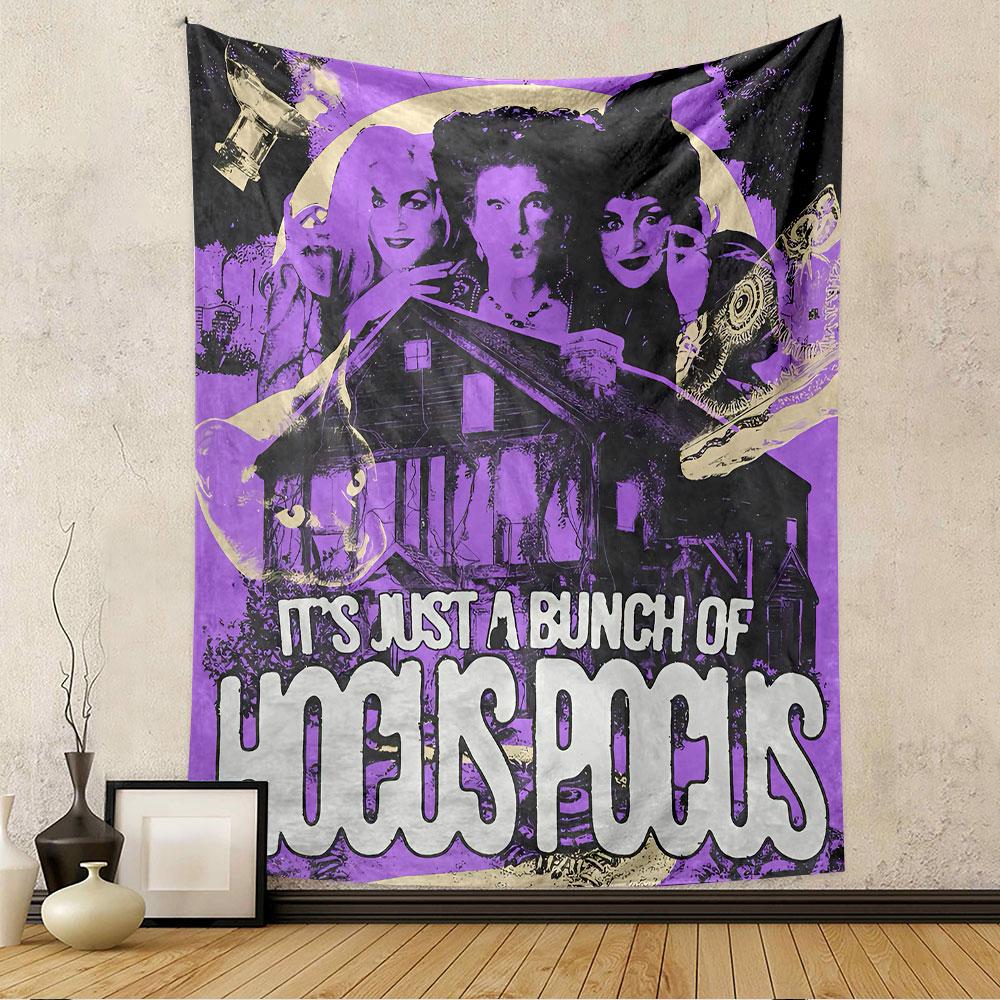 Hocus Pocus Tapestry Wall Hanging, Halloween Witch Movie Poster Art, Spooky Wall Decor for Bedroom Living Room Dorm
