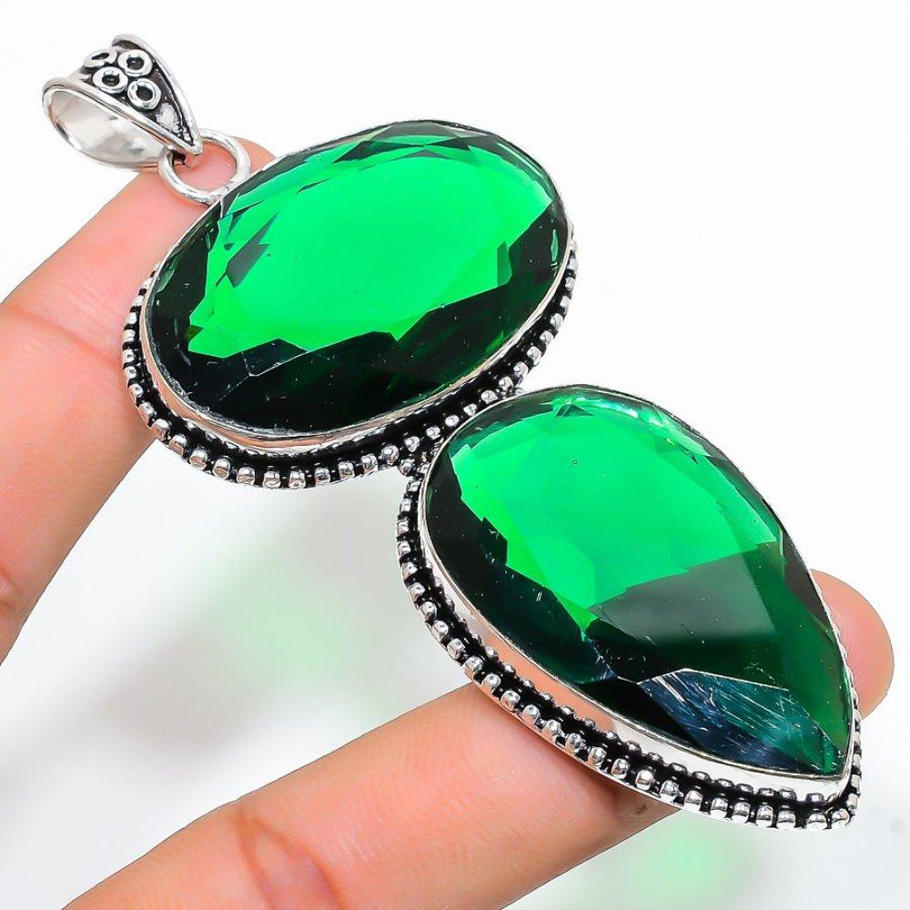 Chrome Diopside Gemstone Handmade 925 Sterling Silver Jewelry Pendant 3.66" p6D53