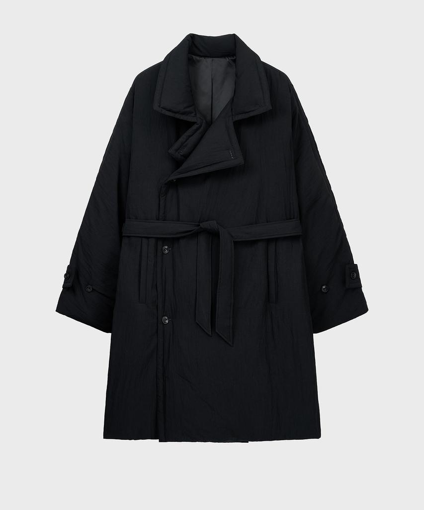Noirer Padded Wrap Trench Coat (Black)