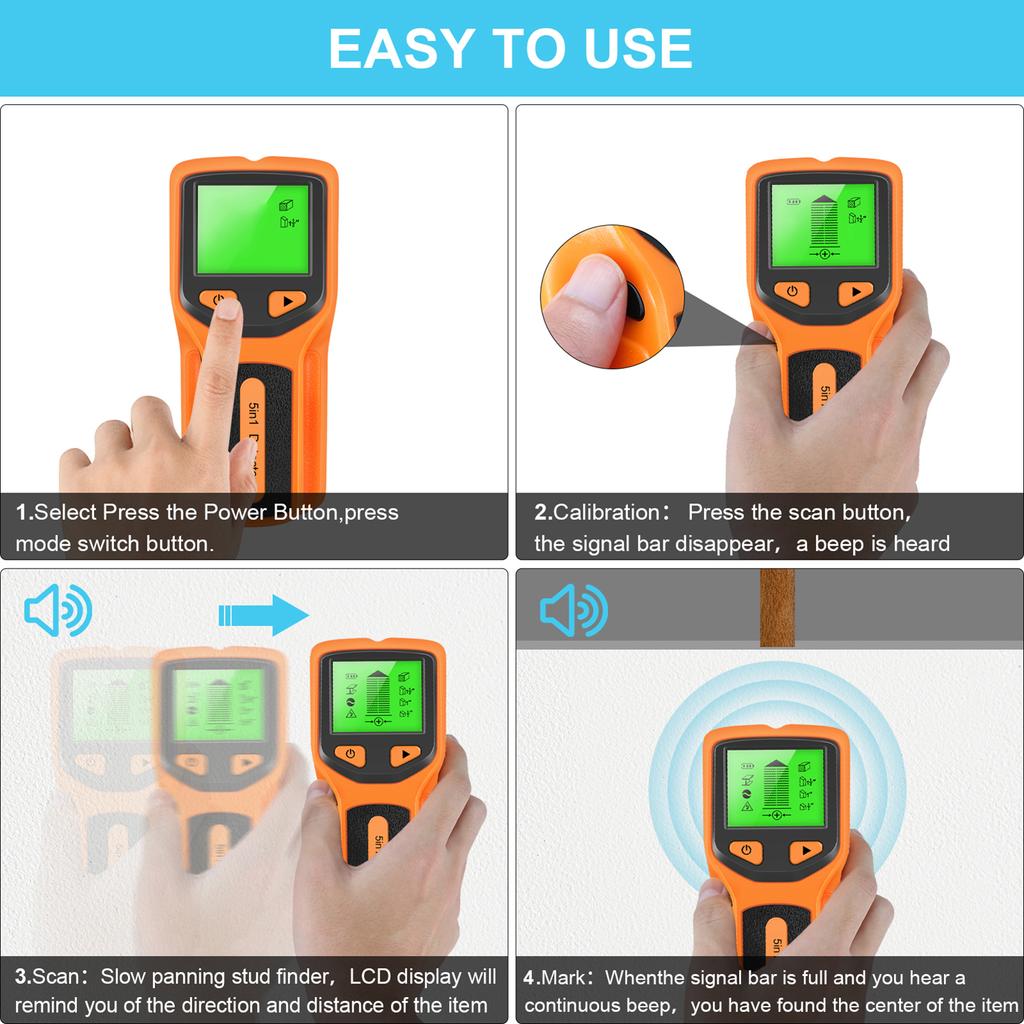 Stud Finder Wall Scanner - 5 in 1 Electronic Stud Detector with HD LCD Display, Wood AC Wire Metal Studs Detection