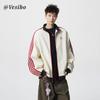 Striped Stand-Up Collar Casual Jacket for Men, Winter American-Style Color-Blocked Sports Top, High Street Versatile Loose-Fitting Couple Jacket