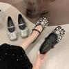 Fashion Mary Jane Shoes 2025 Autumn New Pearl Rhinestone Flat-soled Grandma Shoes Shallow Mouth Versatile Women's Single Shoes