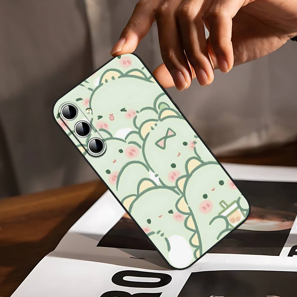 Милый Чехол для Телефона с Динозавром для Samsung Galaxy S24/S25/S22/S30/Note20/Lite/Ultra/5G/Plus/FE Мягкий Черный