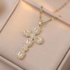 Classic Cross Necklace for Women 2023 New Fashion Gold Color Stainless Steel Chain Pendant Jewelry Wedding Party Accessories