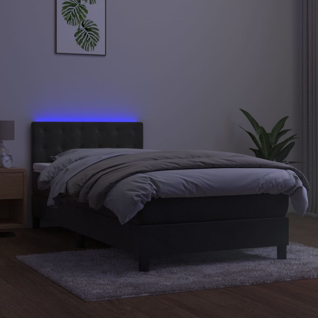 Box Spring Bed with Mattress & LED Dark Grey 80 x 200 cm Velvet