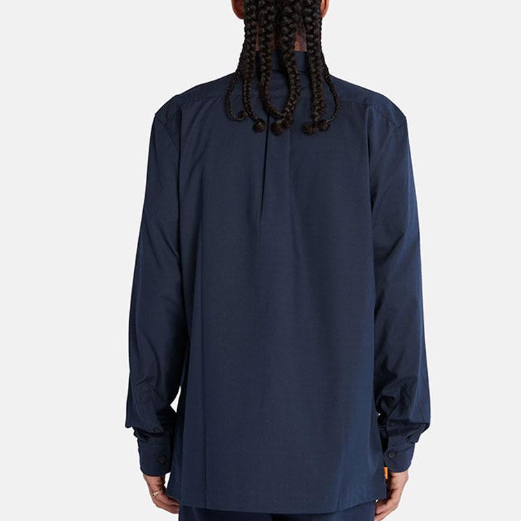 Timberland Однотонная однобортная рубашка с длинным рукавом и воротником-поло, мужские рубашки синего цвета A6RC9-433