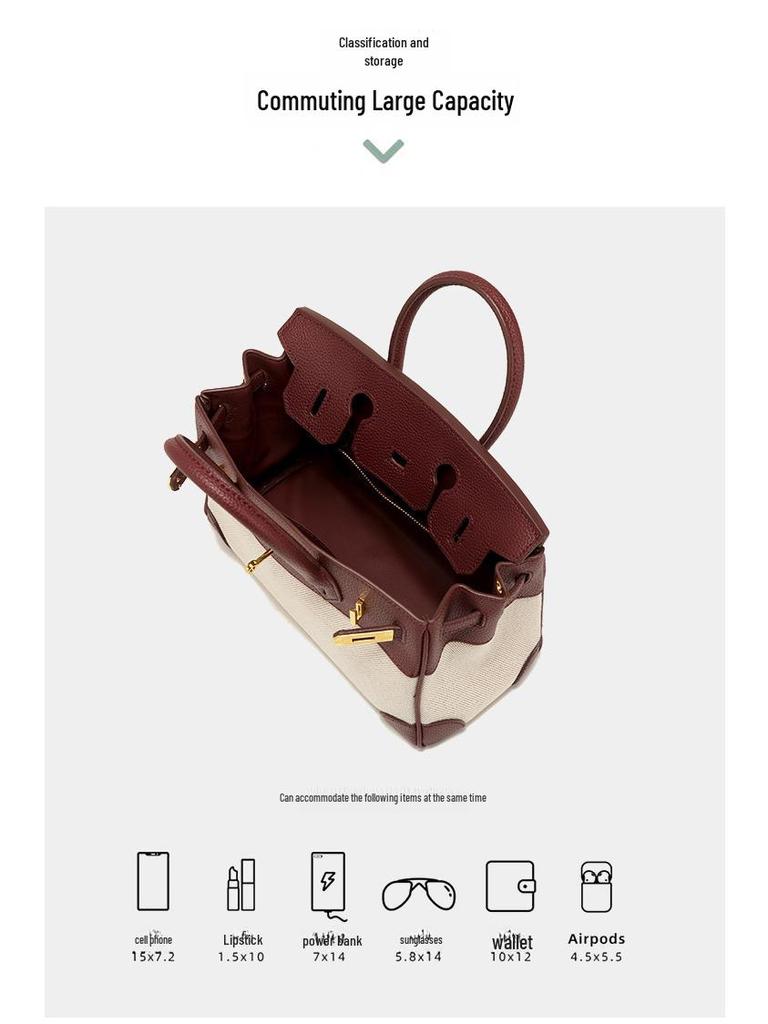 Весна 2025 г. Женская сумка через плечо из кожи и холста контрастного цвета