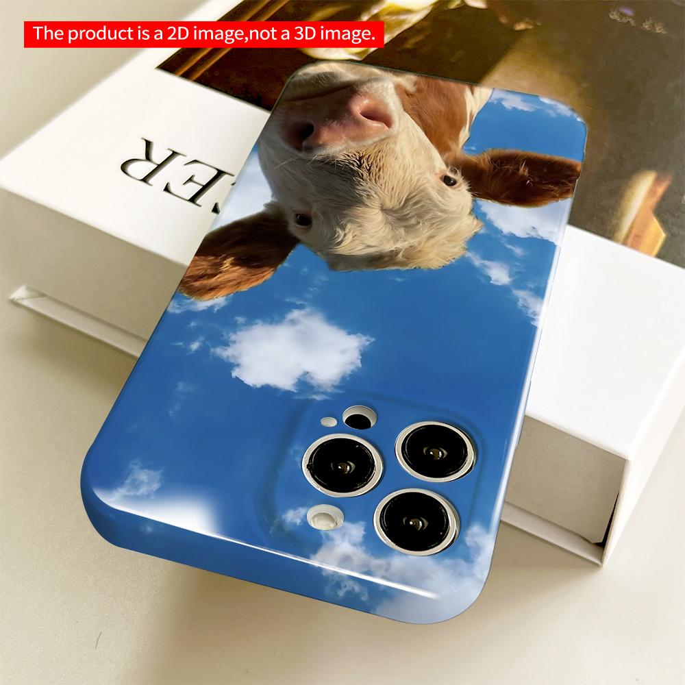 Cow Gazing at Blue Sky Clouds Phone Case All inclusive film hard phone case, compatible with iPhone 18 Pro Max 17 16 15 14 13 12 11