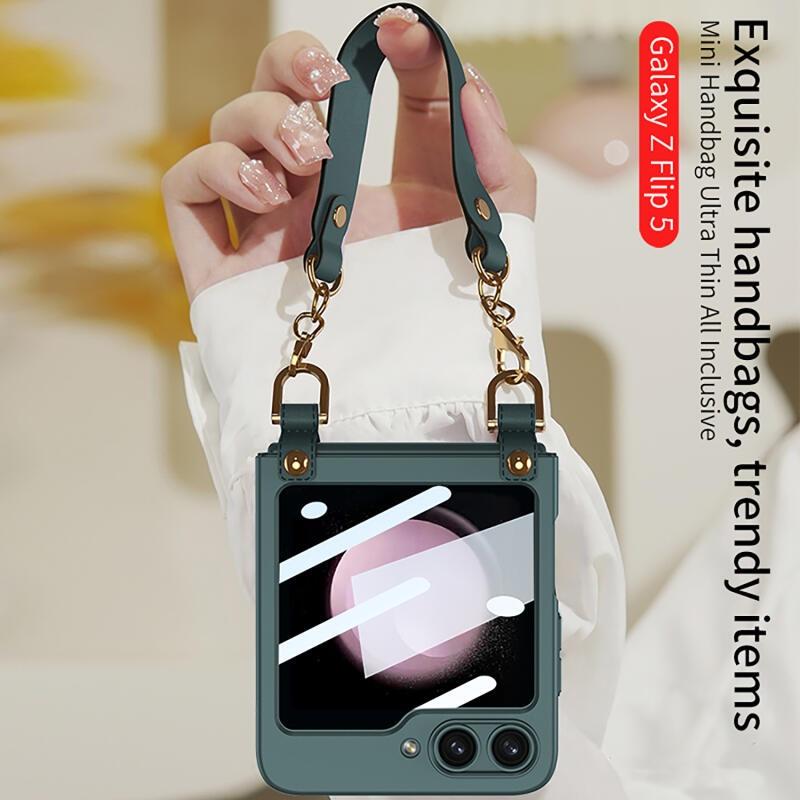 Для Smasung Z Flip 5 Ультратонкая изысканная сумка-складной чехол для телефона с браслетом ПК «Все включено» Жесткий жесткий защитный чехол против падения
