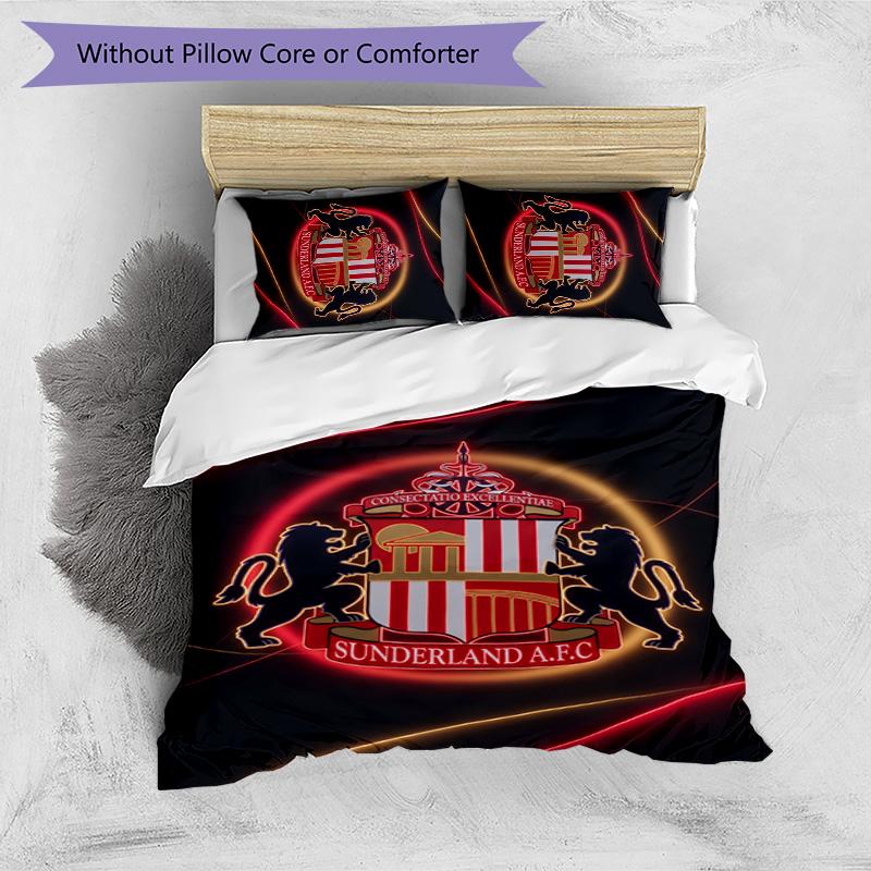 Sunderland Football Printed 3 Pieces Bedding Set, Comfortable Skin Friendly Bedroom Duvet Cover Set
