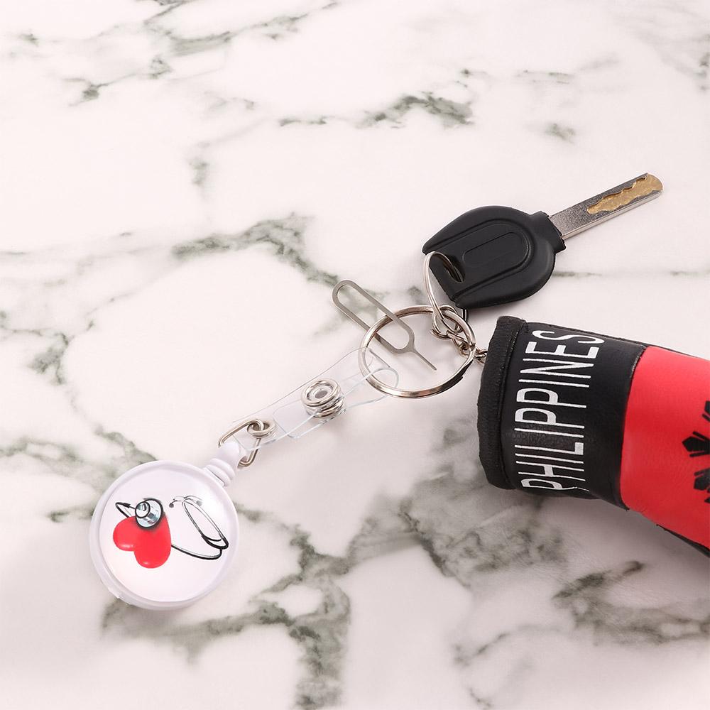 Stethoscope Pattern for Nurse Doctor Student ID Card Badge Holder Badge Reel Clip Anti-Lost Clip