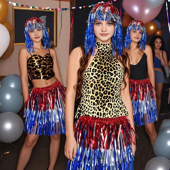 Yousheng Фольгированная мишура парики и маскарадный костюм диско-тематический наряд с бахромой и эластичной талией металлические косплей танцевальные принадлежности