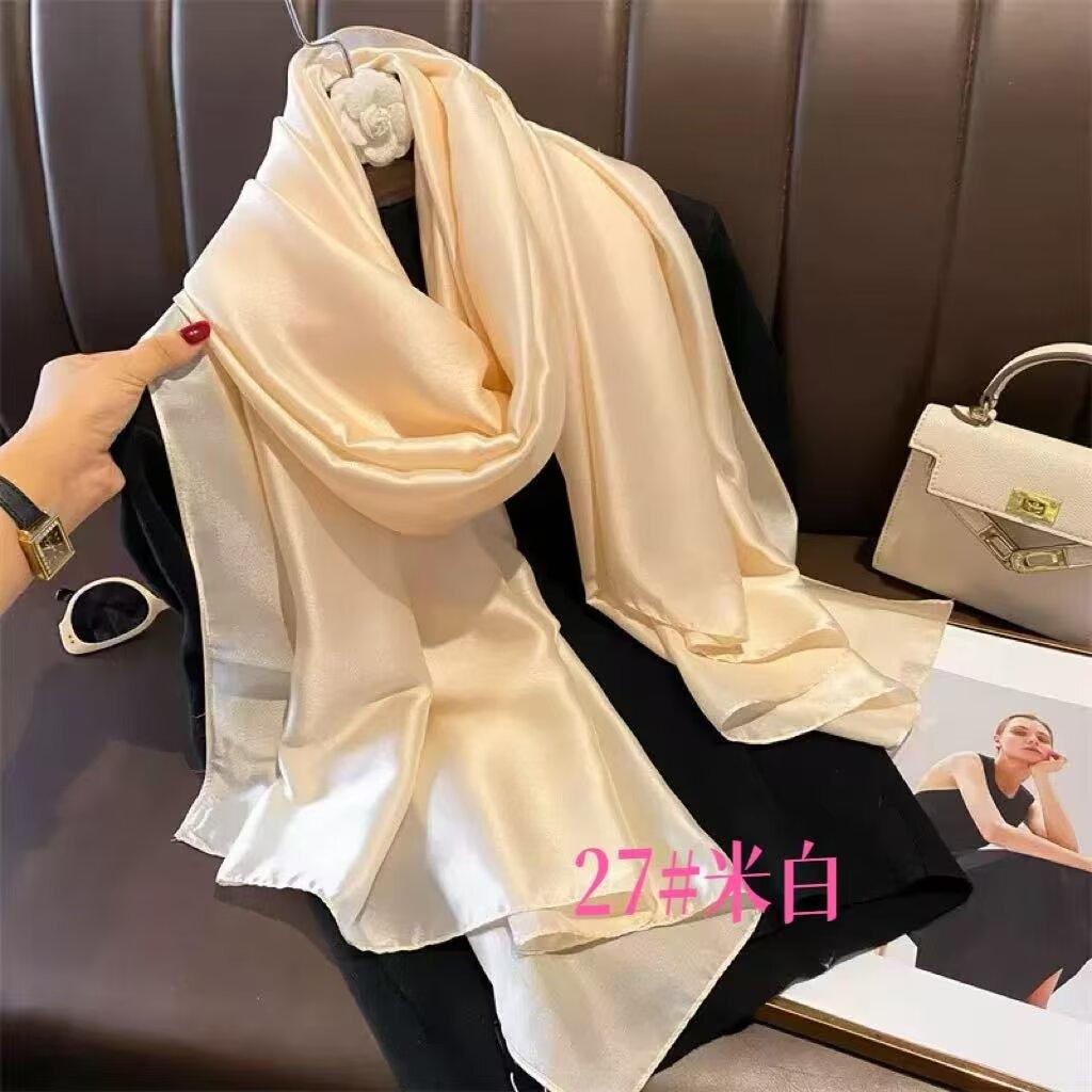 Universal in all seasons, solid-color simulated silk scarf for women, small neck decoration, versatile for women, long silk scarf, shawl for women