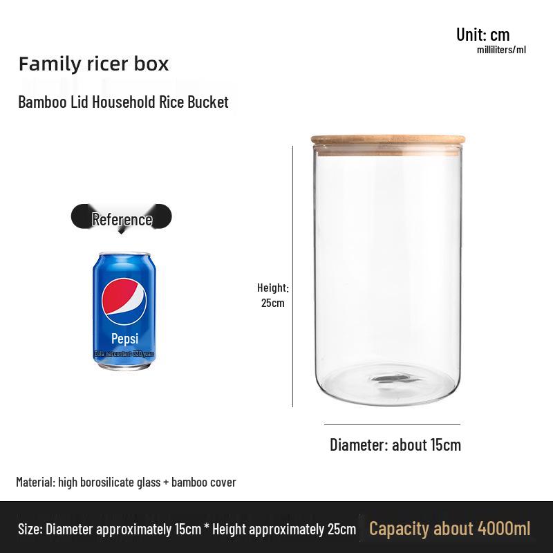 Стеклянная банка для хранения с бамбуковой крышкой - Влагонепроницаемая, пищевая, прозрачный кухонный контейнер
