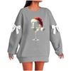 Ladies' Christmas Printed Bow Round Neck Long Sleeved Loose Pullover Sweater Sweatshirt Top
