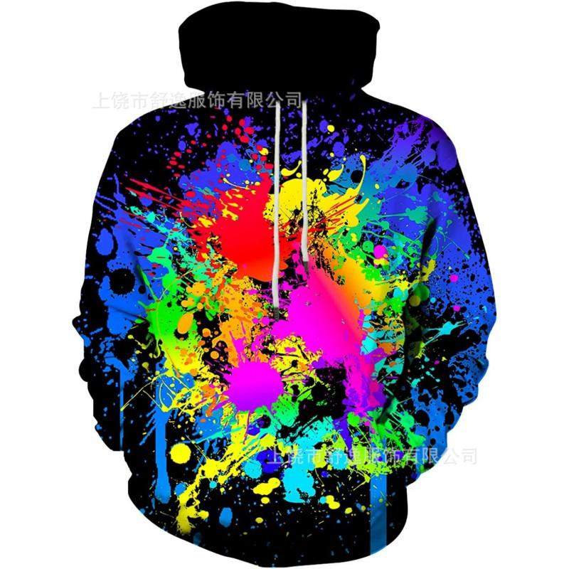 Mens Hooded Sweatshirt With Digital Print Loose Fit Long Sleeve Casual Pullover Daily Wear