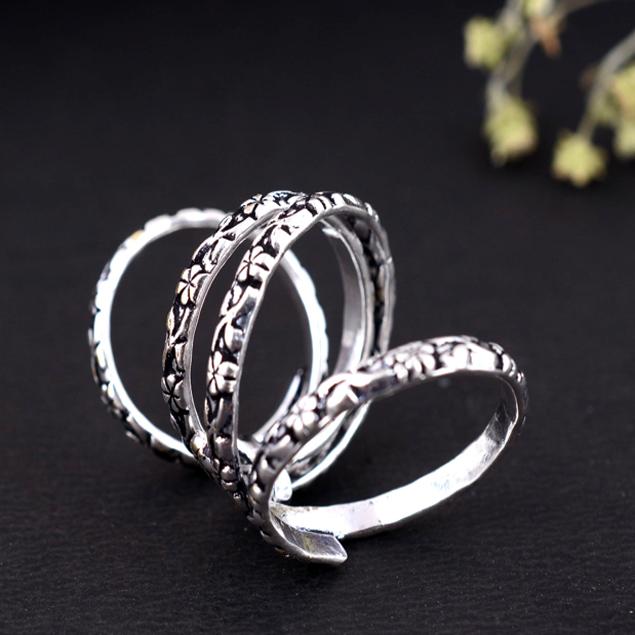 Handmade Silver Arthritis Ring Adjustable Double Band Oxidized Criss Cross Pattern Boho Tribal Jewelry Gift for Women & Men