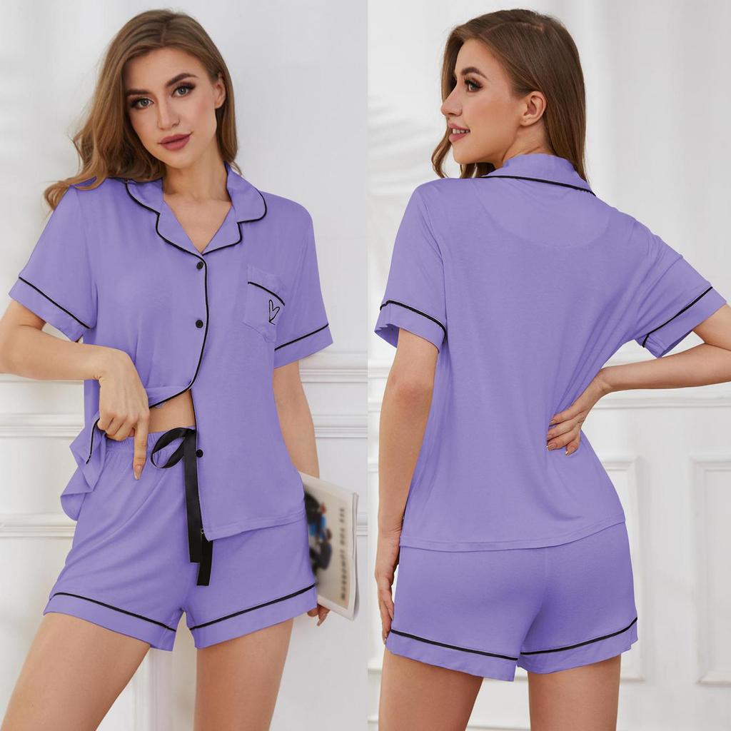 Женские пижамы, рубашка и шорты, комплект из 2 предметов, вискозные спальные костюмы, летняя домашняя повседневная одежда, удобная ночная рубашка для сна и отдыха