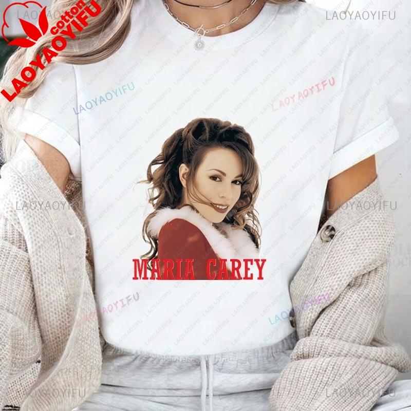 Singer Mariah Carey Classic Poster Print Women's Fashion Top, Celebrate Christmas Party Gift, Women's Top Cotton 0 Neck T-shirt