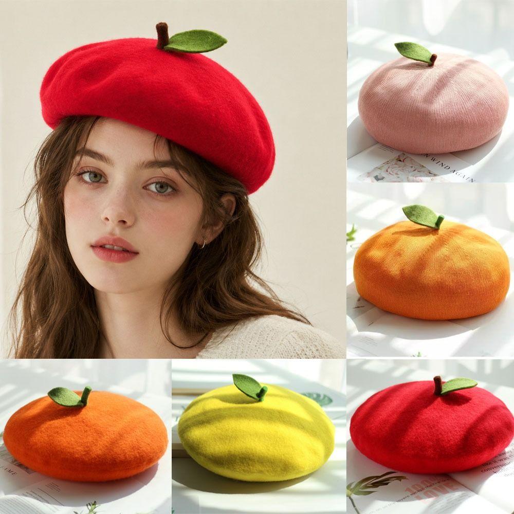 Red Apple Painter Hat Orange Shaped Fruit Beret Japanese style Artist Painter Cap Gift