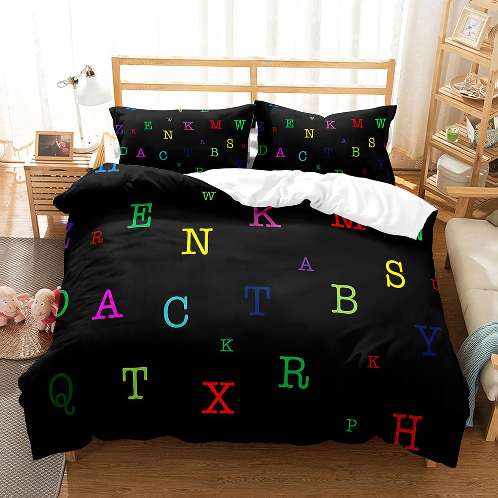 Alphabet Duvet Cover Set Colourful Letter Pattern Polyester Comforter Cover King Queen Full Size for Kids Boys Girls Bedding Set
