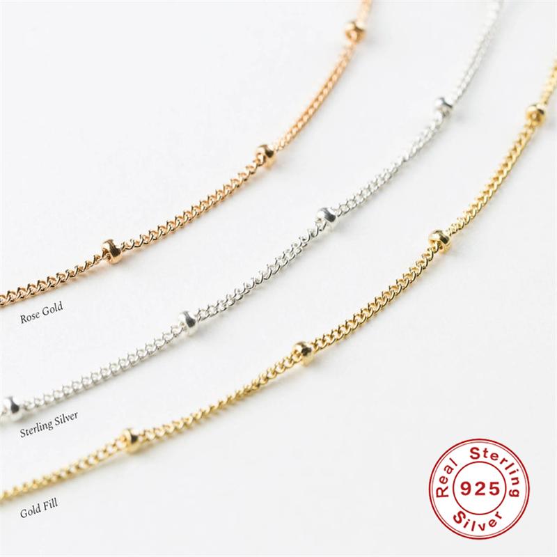 925 Sterling Silver Minimalist Small Beads Thin Chain Bracelets for Women Rose Red Gold Bracelet Party Jewelry Accessories