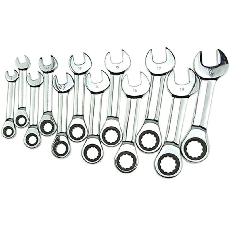 Трещоточный гаечный ключ 8-18 мм с короткой рукояткой, трещоточный гаечный ключ, ручной ремонтный инструмент, реверсивный комбинированный одинарный гаечный ключ